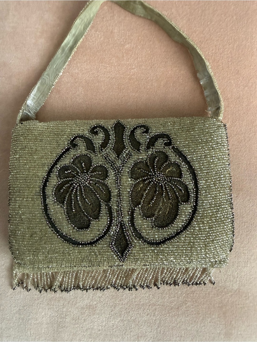 1950s Vintage Beaded Evening Purse Old Hollywood Floral Fringe Handbag